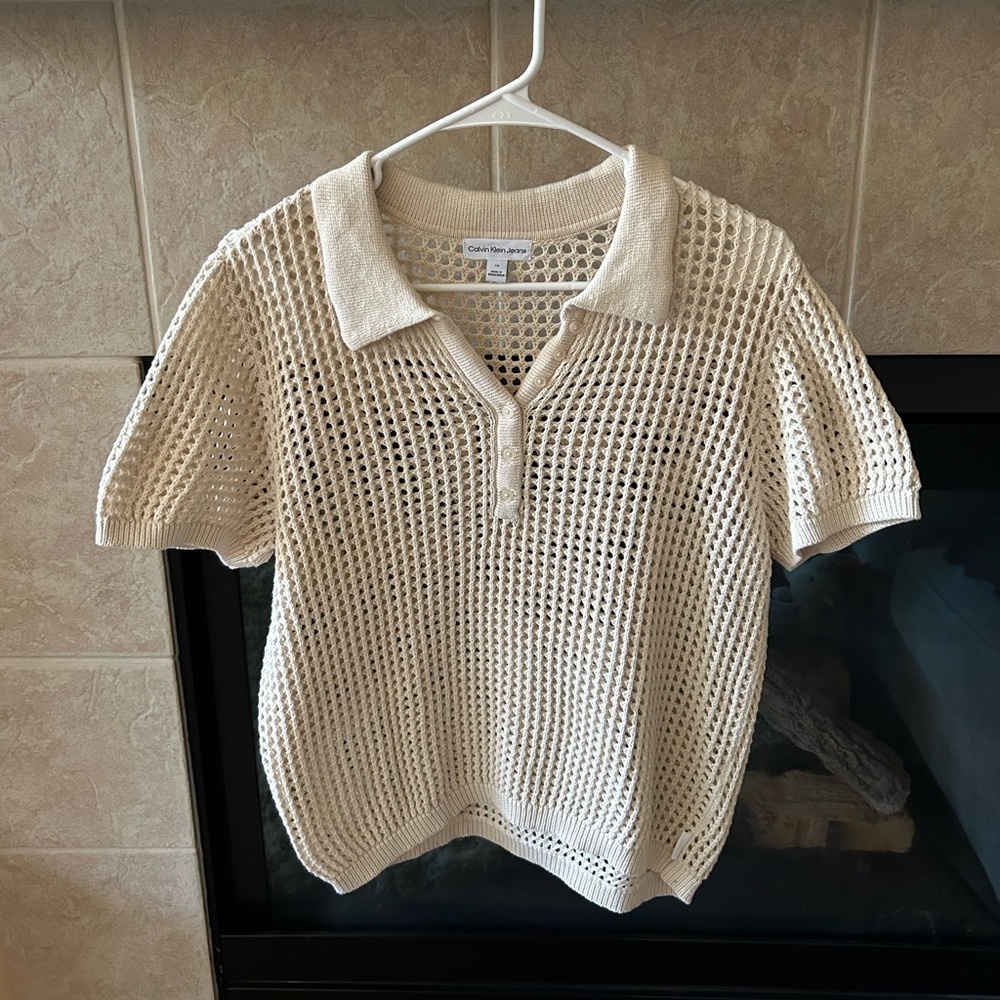 Calvin Klein Jeans Open-Stitch Short Sleeve Polo Top